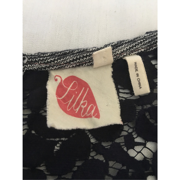 Anthropologie Lilka Size Medium Space Dye Esme Dress Navy Blue White Lace Detail - Picture 8 of 12